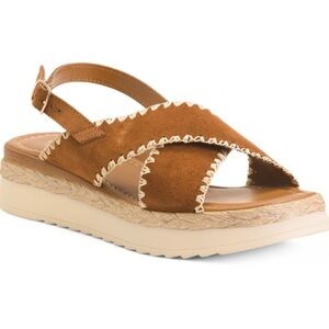 Mariella Womens Made in Italy Suede Stitching Platform Sandals